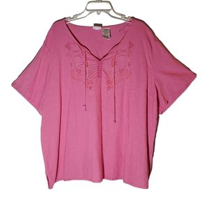 White Stag women's plus size 26W/28W solid pink Aztec front pullover blouse. 965